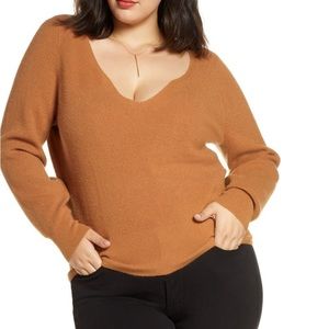 Leith Camel Nordstrom Sweater Shaped Neck 1X